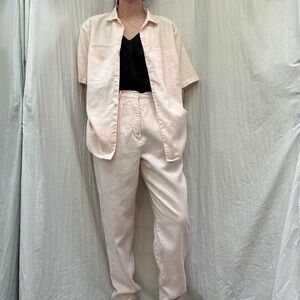 Pastel‎ Pink Linen Shirt and Pant Set Vintage 1980s Gap